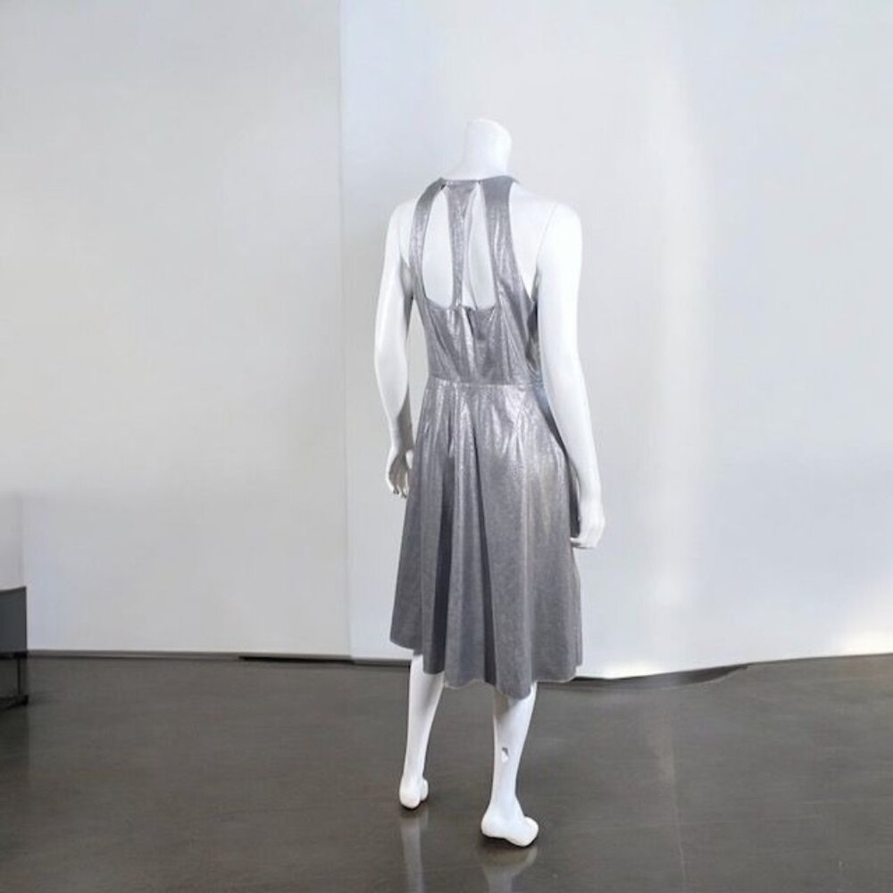 NWT H By Halston Metallic Faux Suede Dress Gunmetal, Size 8 - Picture 11 of 15